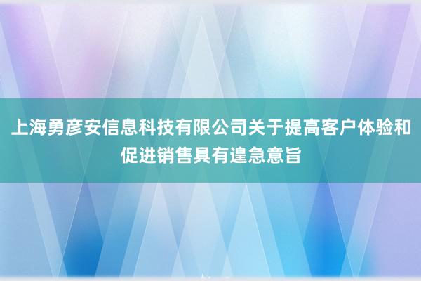 上海勇彦安信息科技有限公司关于提高客户体验和促进销售具有遑急意旨